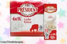 Pack de 6 litros de leche entera Président a un precio locísimo, puro calcio y proteínas para que tu familia crezca fuerte. ¡Apúntate ya a esta oportunidad deliciosa!