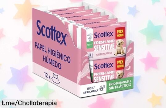 Papel higiénico húmedo Scottex Sensitive en paquete grande, limpieza suave y fresca a un precio de escándalo que护你皮肤， no esperes más para cuidarte bien.
