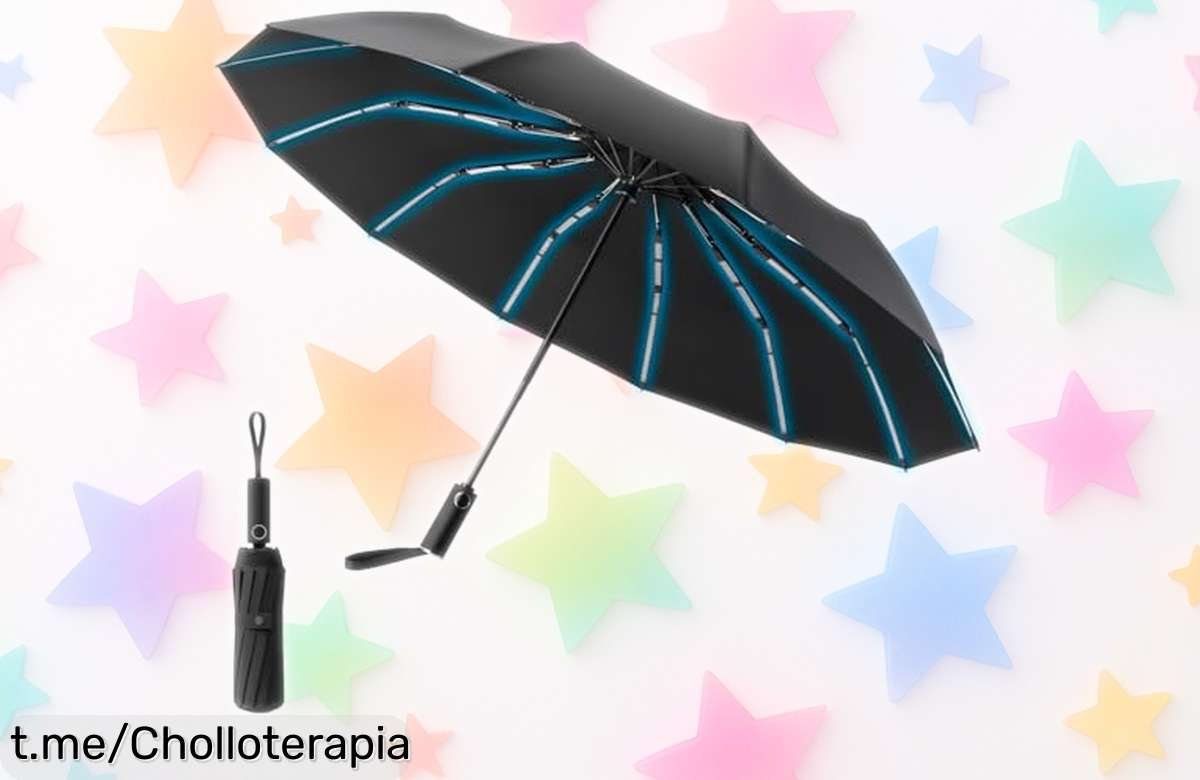 Paraguas de bolsillo Oziral, resiste cualquier tormenta con 12 costillas reforzadas y apertura automática. ¡Hazte con este chollo antes que se agote!