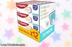 Pasta de dientes para peques Colgate Total Junior en pack de 12 unidades, ¡ofertón que cuida su sonrisa y elimina bacterias desde el primer uso! No te quedes sin esta locura.