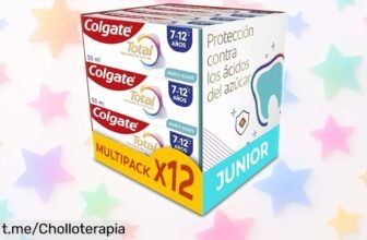 Pasta de dientes para peques Colgate Total Junior en pack de 12 unidades, ¡ofertón que cuida su sonrisa y elimina bacterias desde el primer uso! No te quedes sin esta locura.