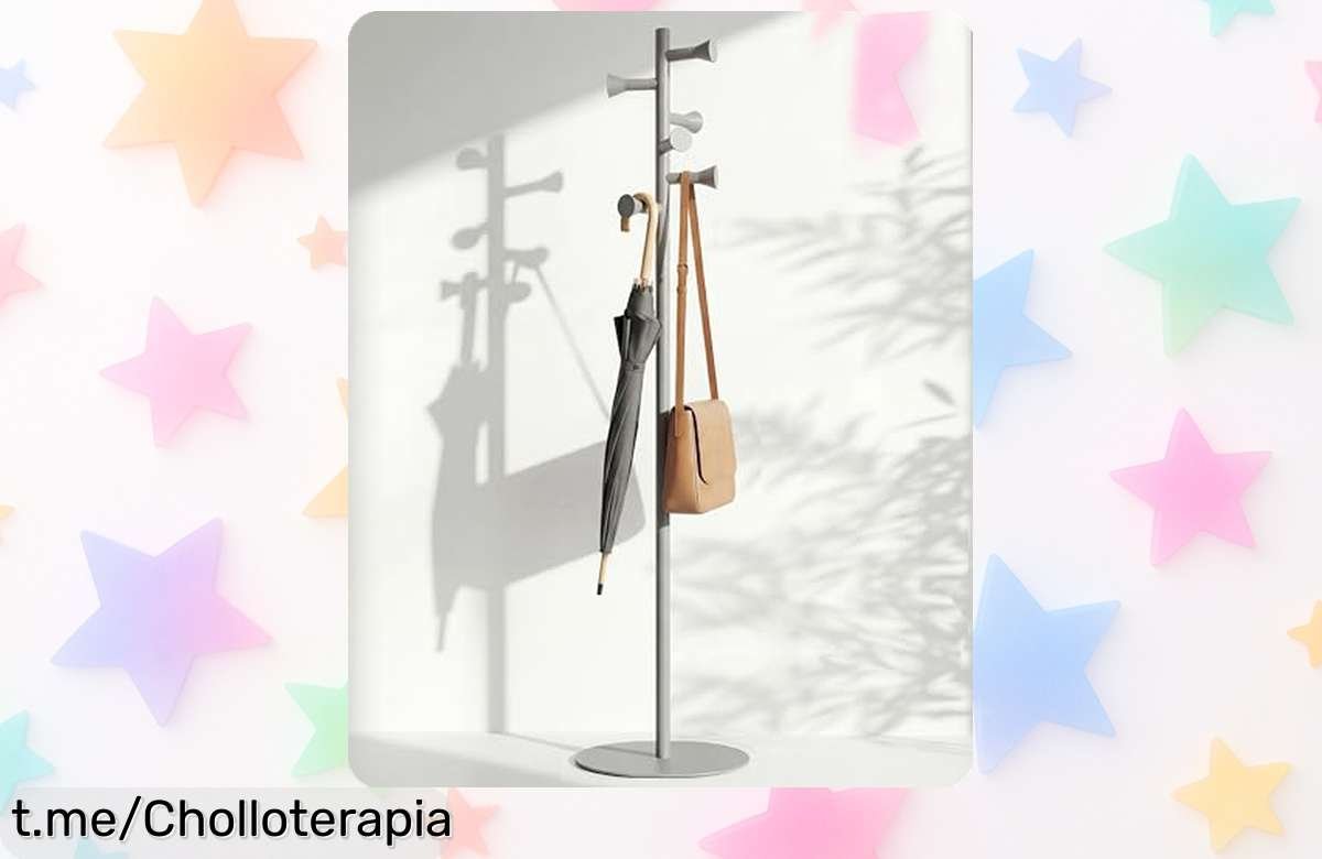 Perchero de pie nidoshu gris mate, diseño minimalista que ahorra espacio y se monta en un minuto: ¡aprovecha este chollazo y dile adiós al desorden ya!