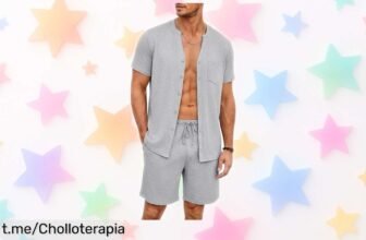Pijama corto de algodón Demegimi con camisa de botones, un básico perfecto para estar en casa y ahora a precio loco que no puedes dejar escapar. ¡Consíguelo ya!