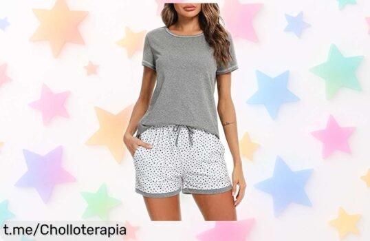 Pijama de algodón Litherday con pantalones cortos y bolsillos, ¡super chollo para dormir fresco y cómodo! No te lo pierdas, el gustazo de tu hogar te espera.
