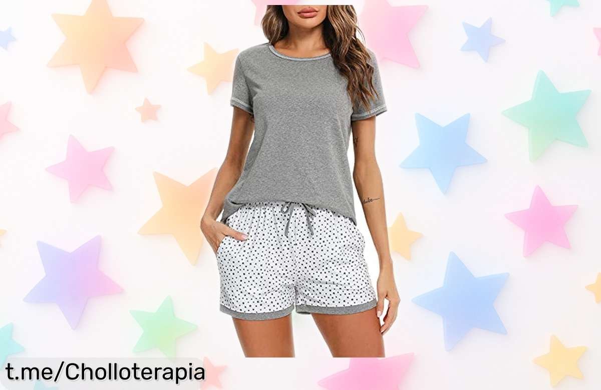 Pijama de algodón Litherday con pantalones cortos y bolsillos, ¡super chollo para dormir fresco y cómodo! No te lo pierdas, el gustazo de tu hogar te espera.