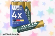 Pilas AAA recargables VARTA en pack de 4, ¡ofertón increíble! Durabilidad impresionante y listas para usar, no te quedes sin ellas y dales vida a tus gadgets ya mismo.