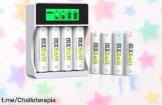 Pilas recargables AA MXBatt 3200mAh con cargador LCD, ¡8 unidades que soportan hasta 1200 cargas! Aprovecha este chollazo y disfruta de energía en tus dispositivos siempre.