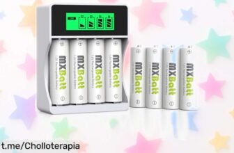 Pilas recargables AA MXBatt 3200mAh con cargador LCD, ¡8 unidades que soportan hasta 1200 cargas! Aprovecha este chollazo y disfruta de energía en tus dispositivos siempre.