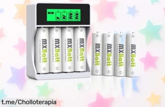 Pilas recargables AA MXBatt 3200mAh con cargador LCD, ¡8 unidades que soportan hasta 1200 cargas! Aprovecha este chollazo y disfruta de energía en tus dispositivos siempre.