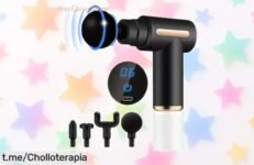 Pistola de masaje facial y muscular con pantalla LED: el ofertón que estabas esperando para aliviar tu tensión en casa o después del gym, ¡relájate ahora mismo donde quieras!