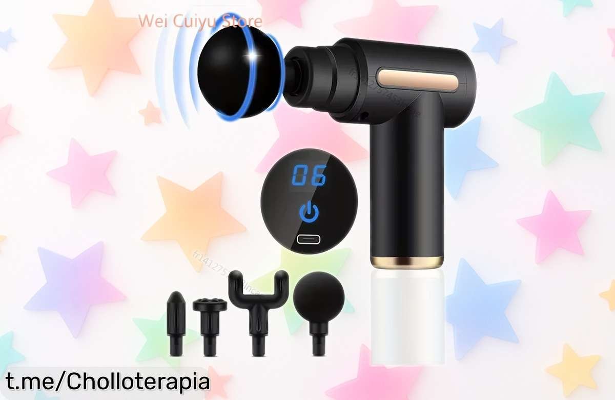 Pistola de masaje facial y muscular con pantalla LED: el ofertón que estabas esperando para aliviar tu tensión en casa o después del gym, ¡relájate ahora mismo donde quieras!