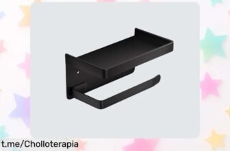Portarrollos adhesivo con estante para móvil, diseño negro mate y sin taladros. ¡Super chollo que hace tu vida más fácil y ordenada! Aprovecha esta oferta ya mismo.