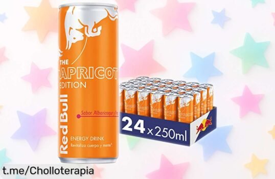 Potente pack de 24 latas de Red Bull con sabor a albaricoque y fresa, precio rebajado que no puedes dejar pasar ¡Recarga tu energía y disfruta el chollo ahora!