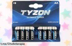 Potente pack de 8 pilas AA alcalinas TYZON a un precio increíble, no te quedes sin energía y aprovecha esta oferta que no se repetirá.