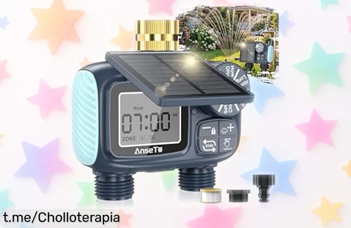 Programador de riego solar AnseTo con 2 salidas a un precio loco, controla el agua en dos zonas y aprovecha la luz del sol, ¡no te quedes sin él y dale esa vida a tu jardín!