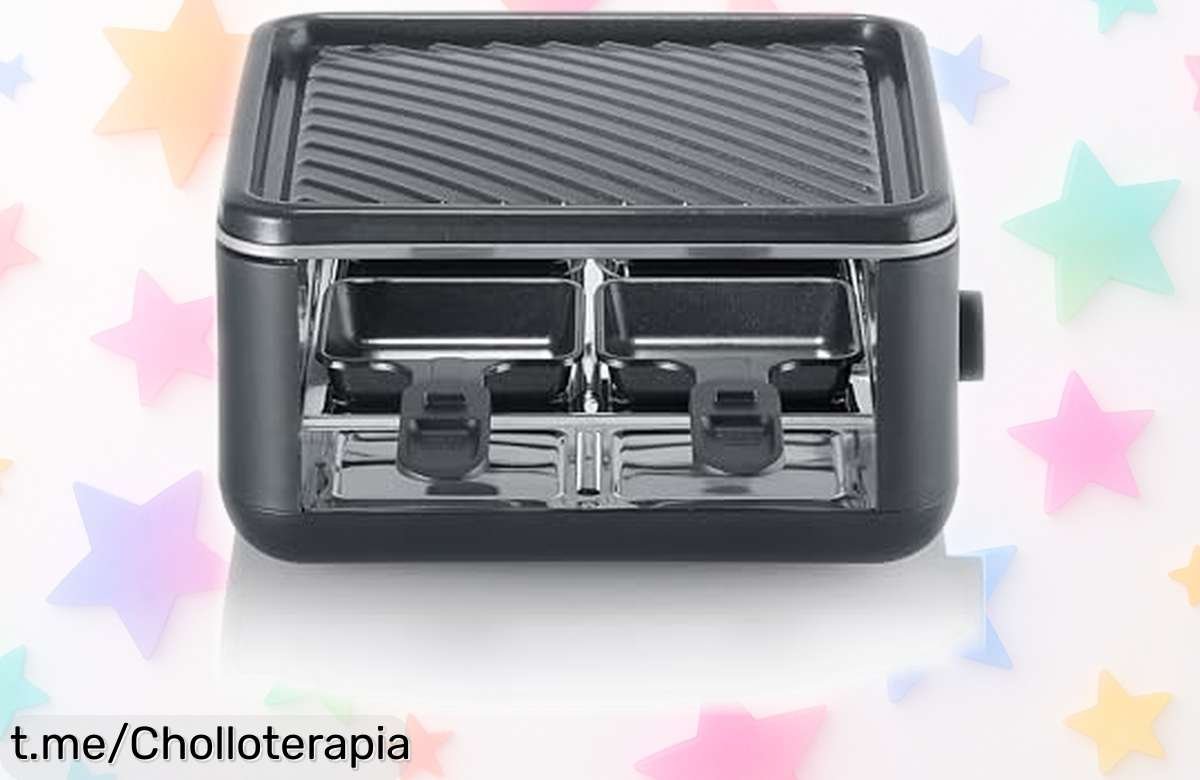 Raclette grill SEVERIN con 4 sartenes antiadherentes y luz LED; cena deliciosa al alcance de todos, ¡aprovéchate ya de este precio increíble!