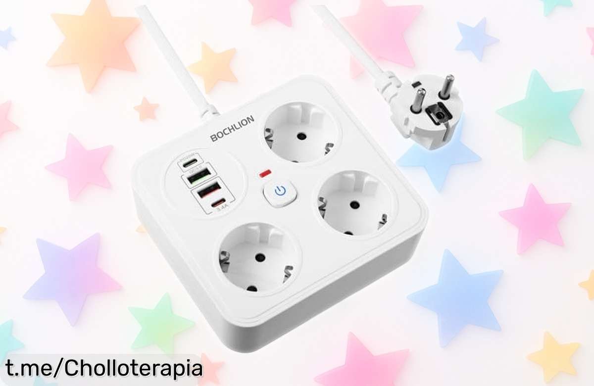 Regleta BOCHLION con 3 enchufes y 4 USB, espacio para todo y protección máxima: ¡no dejes pasar este ofertón que puede ser solo hoy!