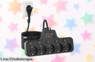 Regleta con 5 enchufes y USB C para carga rápida, tu solución igualada a un precio de ganga; ahorra luz y dile adiós al desorden en casa. ¡Atrévete a mejorar tus espacios hoy!