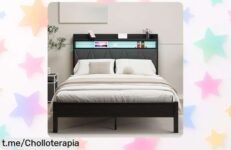Revoluciona tu dormitorio con la cama de 120 x 200 HAHRIR: un ofertón con luces LED, puertos USB y estantes para que cada noche sea especial. ¡No te quedes sin ella!