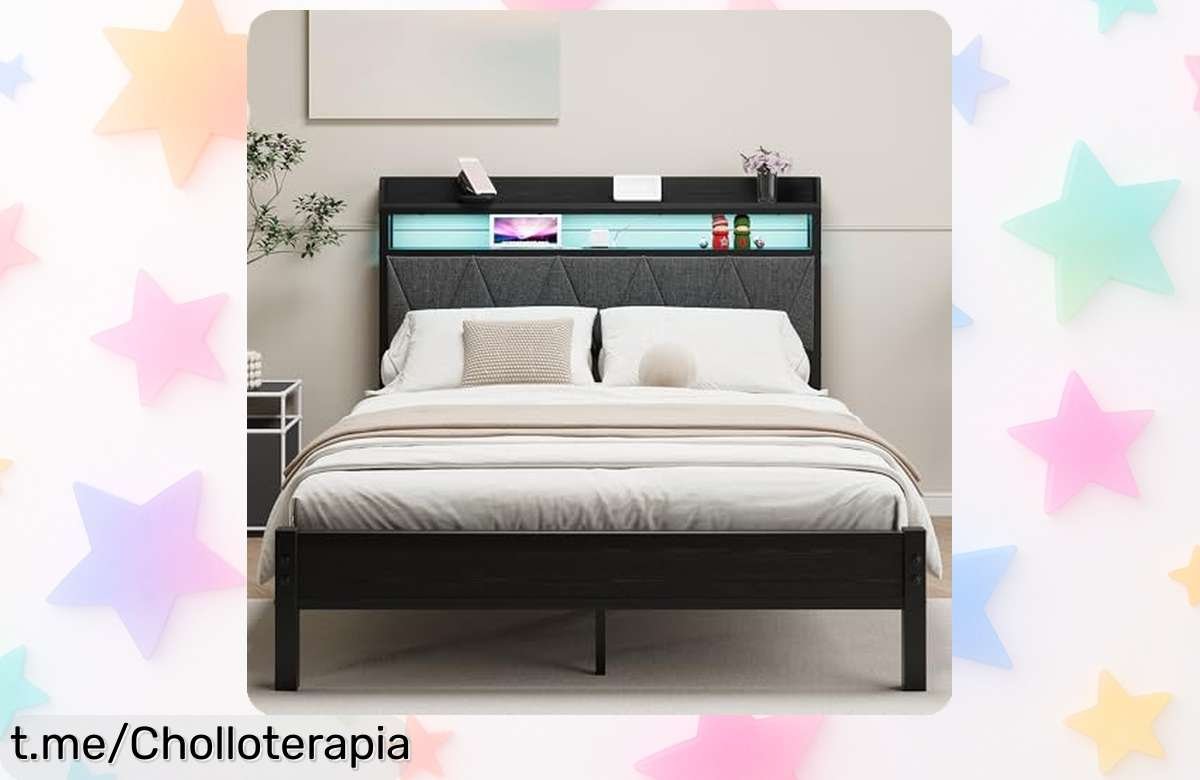 Revoluciona tu dormitorio con la cama de 120 x 200 HAHRIR: un ofertón con luces LED, puertos USB y estantes para que cada noche sea especial. ¡No te quedes sin ella!