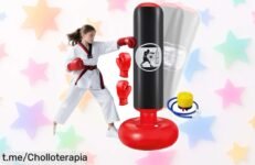 Saco de boxeo para peques Qoosea con base estable y accesorios incluidos, ideal para que tus hijos entrenen y se diviertan. ¡No dejes pasar este ofertón increíble!