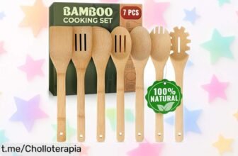 Set de 7 utensilios de cocina de madera de bambú súper resistentes a un precio loco que dejará huella en tu cocina y hará feliz a cualquier amante del buen comer. ¡Hazte con ellos ya!