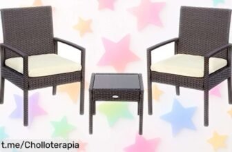 Set de muebles para jardín AKTIVE 61068, sillones acolchados y mesa de cristal a un precio increíble que transformará tu terraza en un oasis personal ¡No esperes más!