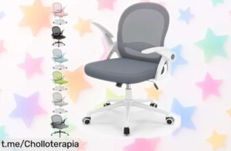Silla de oficina Naspaluro con malla fresca y reposabrazos abatibles a un precio loco, no dejes pasar este ofertón que hará más cómodo tu trabajo diario.