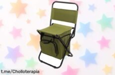 Silla de pesca plegable con bolsa refrigeradora, ¡ofertón por tiempo limitado! Lleva tus cosas frescas y siéntate donde quieras en la mejor aventura. No te quedes sin ella.