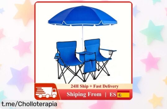 Silla de playa doble plegable con sombrilla y bolsa, ¡un descuentazo que te dejará relajado en tus picnics, camping o pesca! No dejes pasar esta oportunidad única.