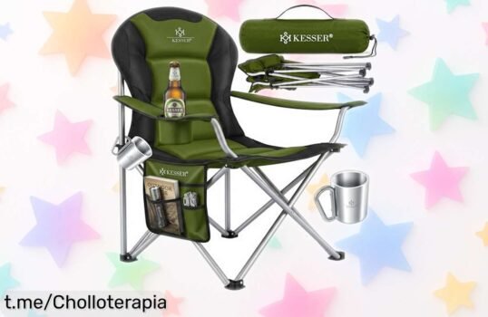 Silla plegable acolchada KESSER, el ofertón que necesitas para tus salidas al aire libre; perfecta para playa o camping ¡Aprovecha su precio loco y disfruta al máximo!