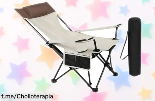 Silla plegable de camping WOLTU con portavasos, reposacabezas y bolso: ¡llegó el ofertón que transformarás tus días al aire libre! No te quedes sin la tuya.