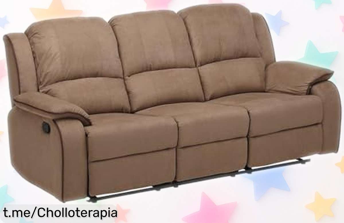 Sofá relax de 3 plazas Hernani en microfibra topo: un ofertón que se mueve contigo y llega rápido a casa, ¡no dejes escapar este precio loco y siéntete como en las nubes!
