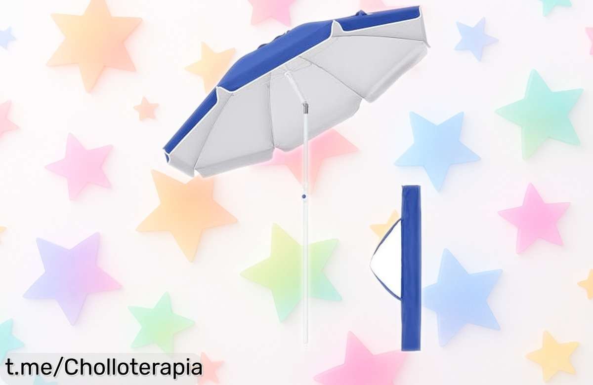 Sombrilla de playa Palawano con anclaje y UPF50+: ¡agotándose rápido! Llévate la sombra perfecta por un precio rebajado y disfruta del sol sin preocupaciones.