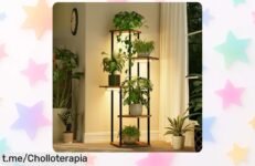Soporte esquinero Bamworld para plantas con 5 niveles y luces ajustables, ¡un chollazo que puedes llevarte ya mismo y darle vida a tu rincón favorito!
