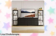 Soporte para TV grande con luces LED y enchufes, 9 cajones de almacenamiento: ¡no te pierdas este ofertón que transformará tu salón en un lugar espectacular ahora!