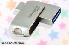 Súper rápida memoria USB Integral Flash 128GB con doble conector giratorio, ¡un ofertón que hará volar tus archivos! No te lo pierdas, aprovecha esta oportunidad.