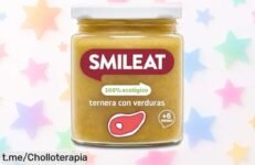 Tarrito ecológico Smileat de ternera con verduras, el ofertón sano y rico que hará sonreír a tu bebé mientras lo cuidas como se merece. ¡Aprovecha esta caída de precio ya!