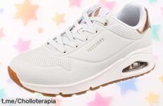 Zapatillas de mujer Skechers Uno Golden Air, ¡un ofertón con suela súper agarrante! Aprovecha este chollo y ponle energía a cada paso antes de que se acaben.