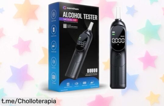 Alcoholímetro digital portátil CAMTHON: comprueba tu alcohol antes de conducir con resultados en segundos, ¡super chollo para fiestas y viajes! No te quedes sin este ofertón.