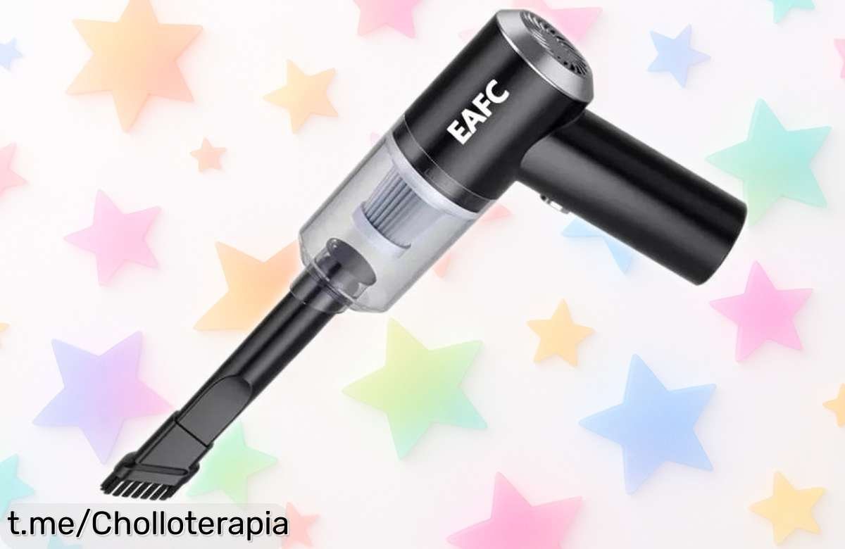 Aspiradora inalámbrica mini de mano 120W con potencia brutal: ¡limpia coche y casa en un plis plás! Rebaja imperdible que no querrás dejar pasar.