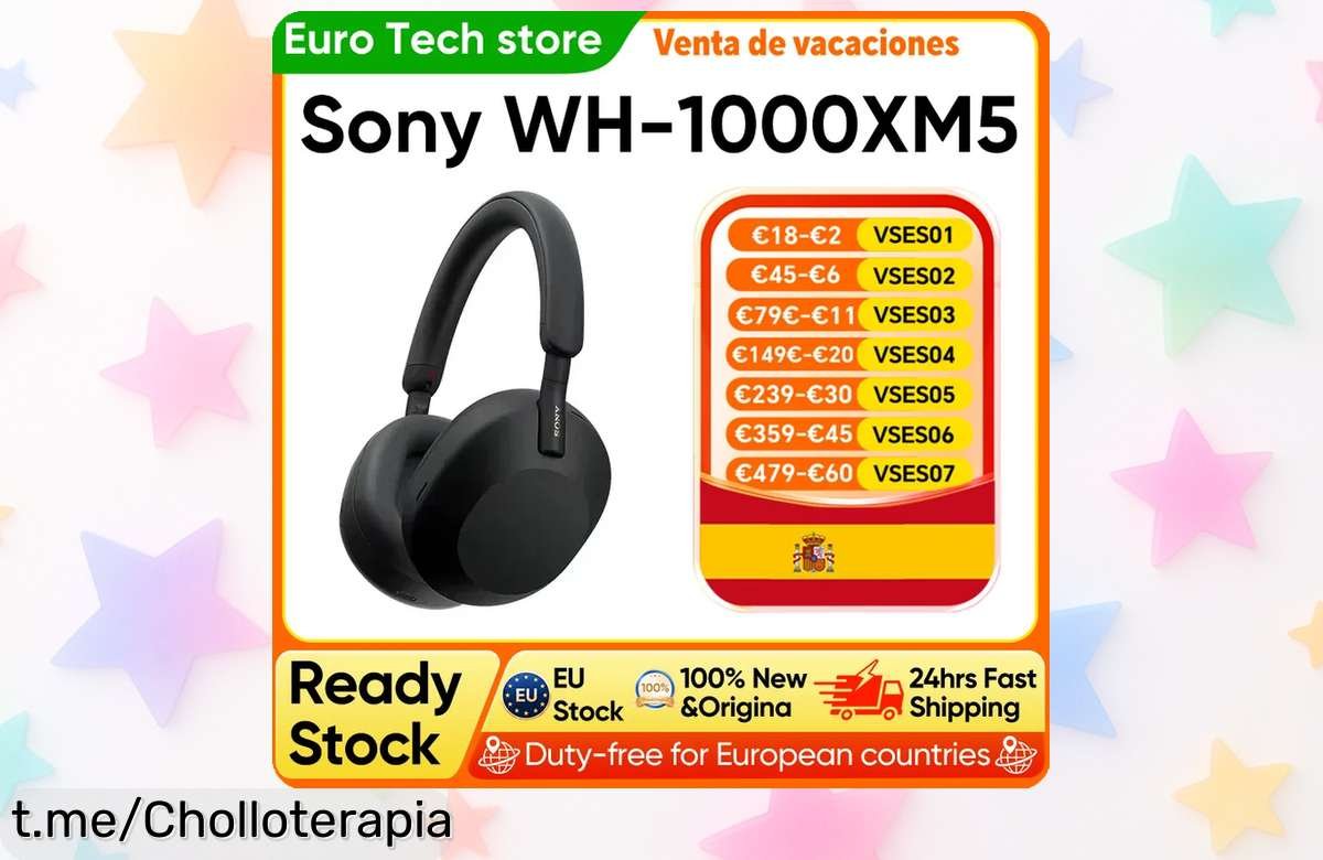 Auriculares inalámbricos Sony WH1000XM5 con cancelación de ruido, ¡rebajados y listos para que disfrutes la música sin interrupciones! Aprovecha este chollazo antes de que se acabe.
