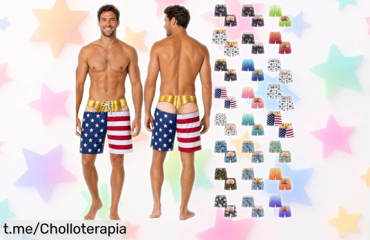Bañador de hombre Broma Cheeky Commando con efecto piernas peludas, super oferta que hará reír a todos en la playa ¡No te lo pierdas por un precio loco!