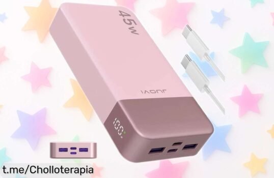 Batería externa JUOVI de 20.000 mAh, el chollazo tecnológico con carga rápida y pantalla LED que no te dejará sin batería, aprovecha esta rebaja ya y siente la tranquilidad de tener energía siempre a mano.