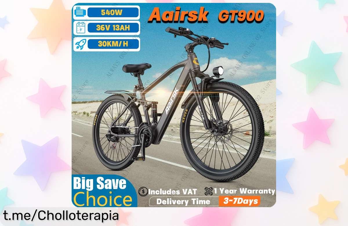 Bicicleta eléctrica Aairsk GT900 con doble suspensión y gran autonomía a precio loco, no dejes escapar este chollazo que hará tu día a día más emocionante.