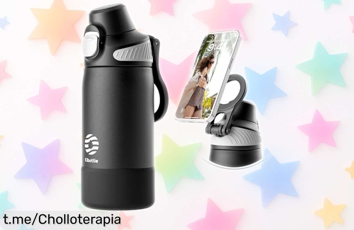 Botella de agua térmica Fjbottle 600 ml, apertura fácil y asa magnética a un precio increíble; ¡hidrátate con estilo y no te pierdas esta oferta!