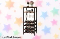 Botellero IBUYKE para 16 botellas y 6 copas: ordena tu espacio con estilo industrial a un precio de locura, no dejes pasar esta oferta única que hará brillar tus reuniones.