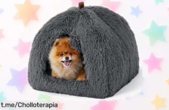 Cama cueva para gato Bedsure: refugio suave y juguetón con pelotita colgante. Perfecta para sus siestas a un precio rebajado que no te puedes perder, ¡aprovéchalo ya antes de quedarte sin ella!