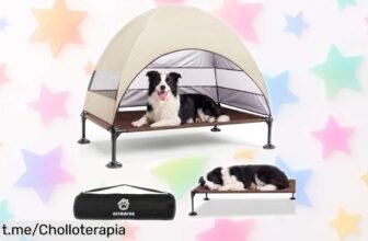 Cama elevada para perros con techo plegable, ideal para que tu fiel amigo descanse al aire libre; ¡aprovecha este chollazo y cuídalo del sol y la lluvia!