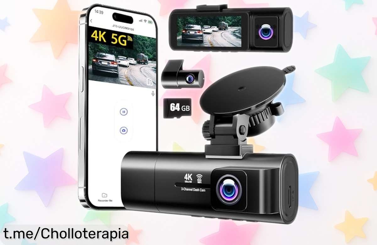 Cámara de coche 3 canales con grabación 4K+1080P, WiFi y visión nocturna a un precio loco: ¡conduce seguro y graba cada aventura! ¡No te quedes sin la tuya!